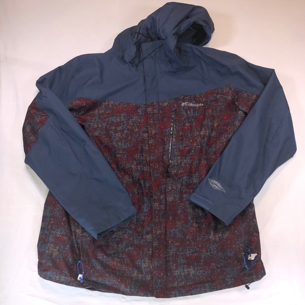 Columbia Interchange Omni-Tech Hooded Jacket Mens XL Red Blue Digital Camo Shell